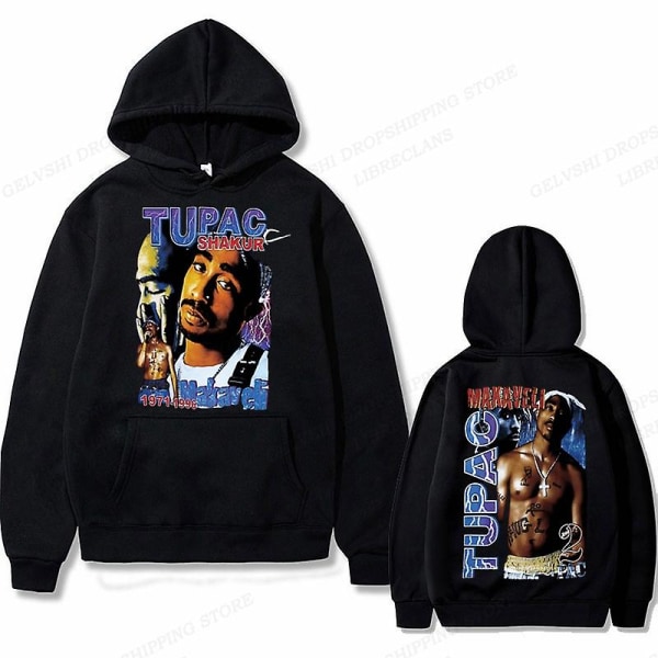 Tupac 2pac Hoodie Herr Dam Mode Luvtröjor Barn Hip Hop Luvtröjor Dam Svettningar Pojke Kappor Rapper Sweats Shakur Träningsoveraller Punk XL 2DF504994-black (13)