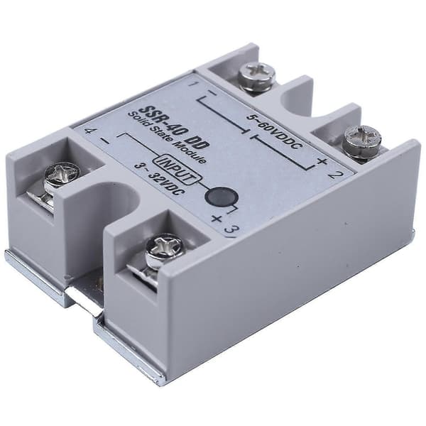 Enkelfase Solid State Relé DC-DC SSR-40DD 40A DC3-32V DC5-60V Hvit+sølv-L WhiteSilver
