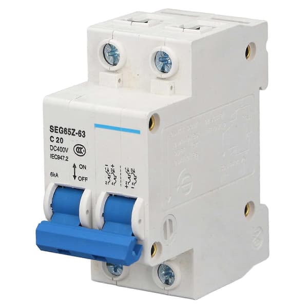 Rankomu Luftbryter DC Miniatyrbryter 2P 20A, 400V Luftbryter for Solcelleanlegg Paneler Nett C20