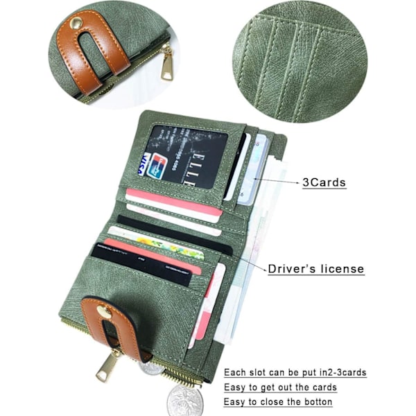 Damer Plånböcker Liten Rfid Damer Vikplånbok Med Dragkedja Myntficka, Mini Plånbok Mjuk Kompakt Tunn (Grön)