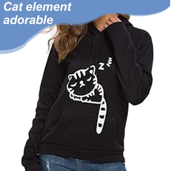 Hettegensere Søt Katteøre Nyhetstrykt Genser Sweatshirt Kattehette