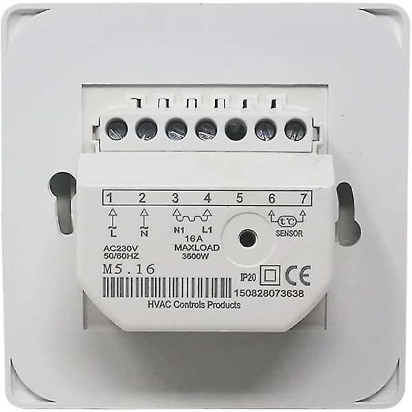 Jule-gulvvarme termostat med manuel betjening 220v 16a, elektrisk gulvvarme styring mekanisk rumtermostat med gulvsensor sonde 1 stk