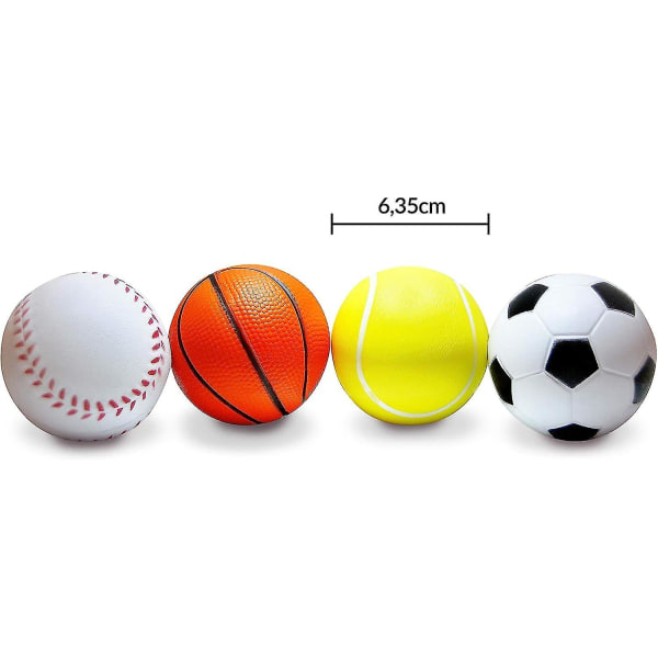 Stressbold i sportsbolddesign, 6,35 cm stressbolde med forskellige hårdhedsniveauer, stressaflastning, ideel som en lille gave til kontoret eller barnet