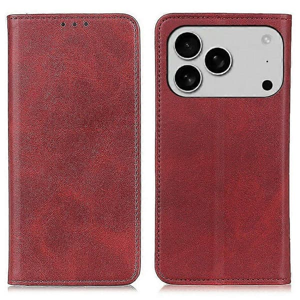 Til iPhone 17 Pro Max Etui i Spaltlæder Flip Wallet Telefoncover Multicolor Red