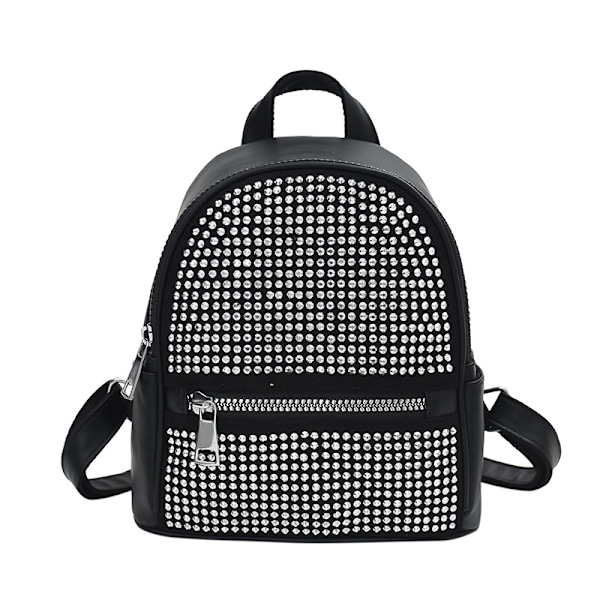 Enkel, fashionabel, avslappnad ryggsäck med stor kapacitet, strass och udda gasficka White