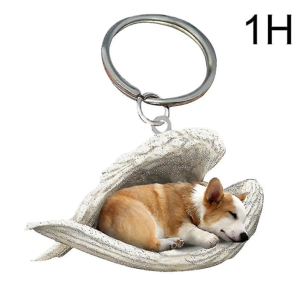 Hængende Ornament Nøglering Sød Sovende Engel Hundevinge Vedhæng Hundegaven Corgi