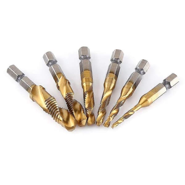 6pcs Hex Shank Drill Bit Set 1/4inch Hss Hexagonal Tap Self-tapping For M3-M10 Metric Thread, Titanium Plated Hss Hex ShankCJY