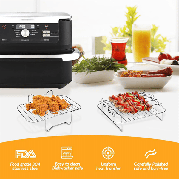 2PCS Airfryer Rack, Airfryer Double Layer Rack, Multifunctional Airfryer Accessory, Grill Rack with 5 Skewers, CJY