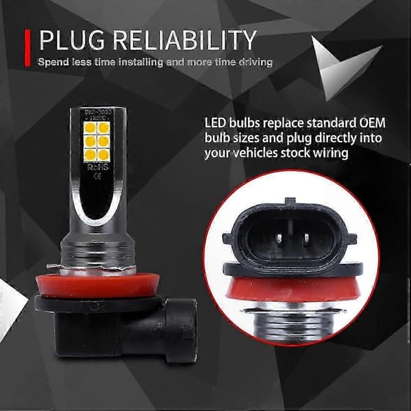 2-pakning H11 H8 12V-24V 12W LED tåkelys for kjøretøy Yellow Light