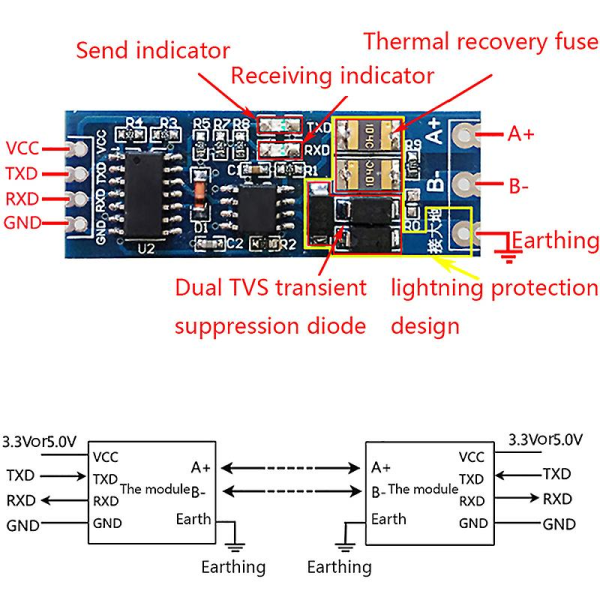 Stabil UART Seriell Port til RS485 Konverter Funksjonsmodul RS485 til TTL Modul HFMQV