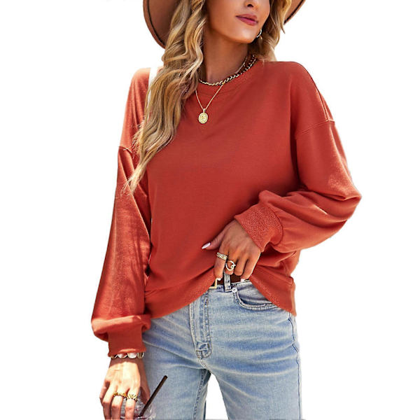 Dame Topp Drop Shoulder Langermet Høy Stretch Crewneck Pullover Skjorte for Høst Vinter