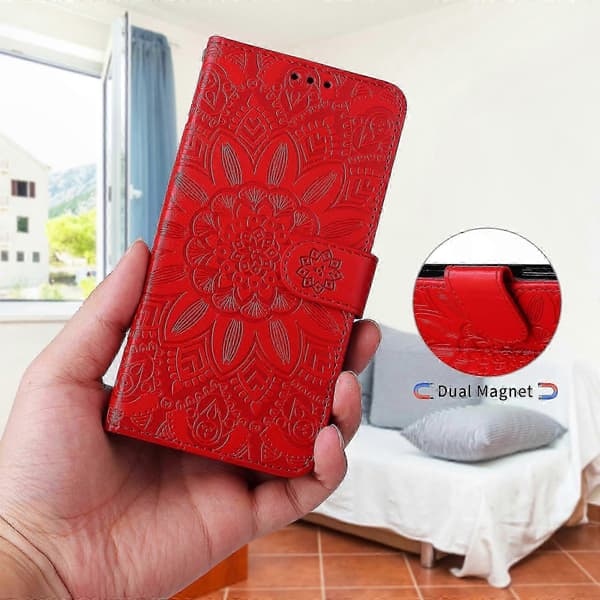 Plånboksfodral i läder med solrosdesign för Galaxy S26 Ultra telefonfodral