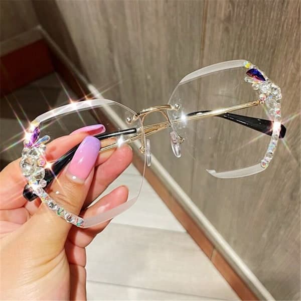 Strass Solglasögon Kantlösa Solglasögon Gradient Lila Gradient purple