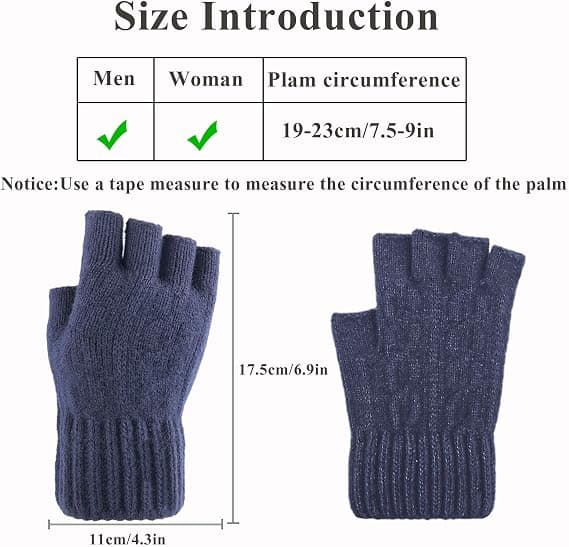 Vinter Halvfingerhandsker, Fingerløse Strikkede Handsker, Varme Elastiske Handsker til Mænd og Kvinder blue