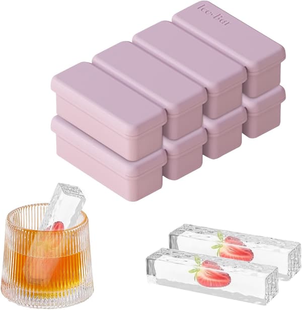 Isbitsform i silikon med lock, stapelbara premiumformar för stora isbitar till whisky, cocktails, rektangulära silikonformar - 14906