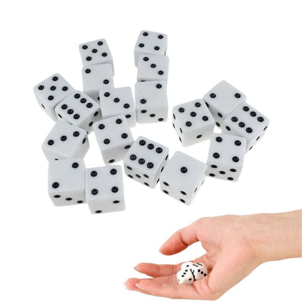 Tärningar vita plast 100-pack, standard 1-6