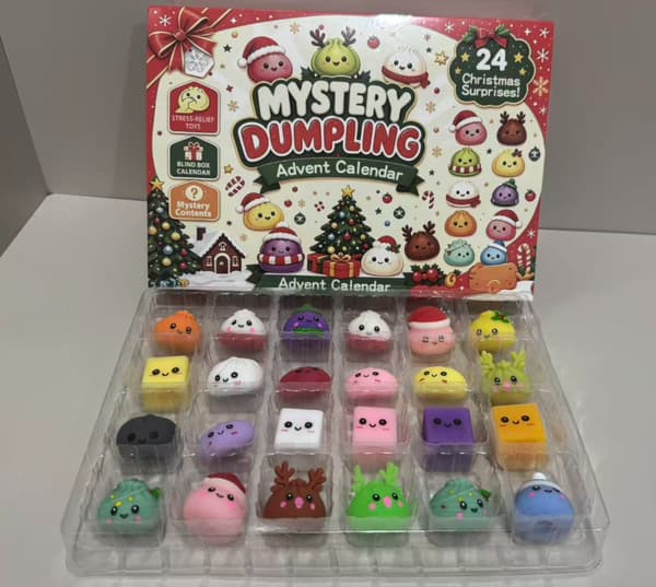 Julkalender 2026, 24-dagars dumpling squishy nedräkningsleksak med söta samlarfigurer, julbordsdekoration, julklappsstrumpa