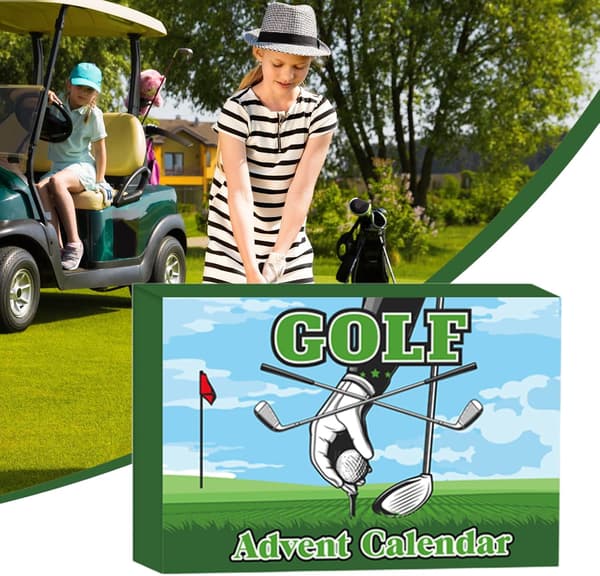 Golf Julekalender 2026 - 24 dages nedtælling med tee-markører og bolde, julekalender til golfelskere
