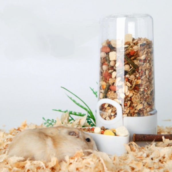 Hamster Foderautomat Lille Kæledyr Automatisk Foderdispenser Transparent Stående Foder Plastbeholder til Gerbil Sucker Glider
