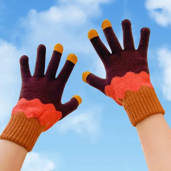 Vinter fortykkede og varme handsker, til kvindelige studerende, søde solsikke strikkede touch screen handsker. brun brown