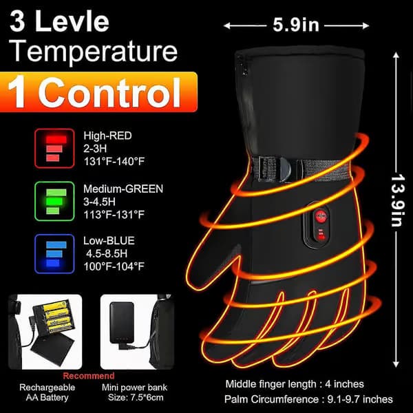 Genopladelige opvarmede handsker - Opvarmede vanter holder varmen vinter 5V 6000mah Sort