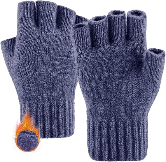 Vinter Halvfingerhandsker, Fingerløse Strikkede Handsker, Varme Elastiske Handsker til Mænd og Kvinder blue