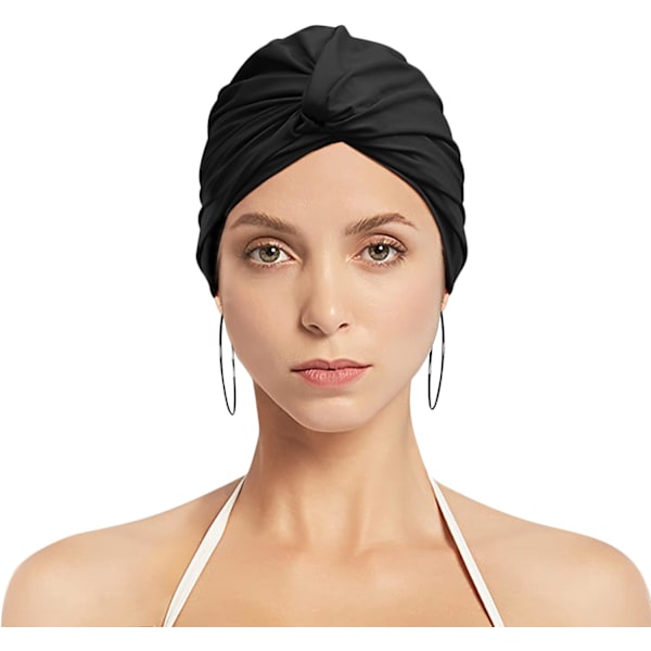 Plisseret badehætte til damer, badehætte til langt hår, badehætte, super elastisk turbanhætte