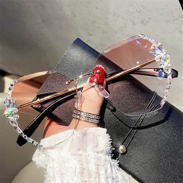 Strass Solglasögon Kantlösa Solglasögon Gradient te Gradient tea