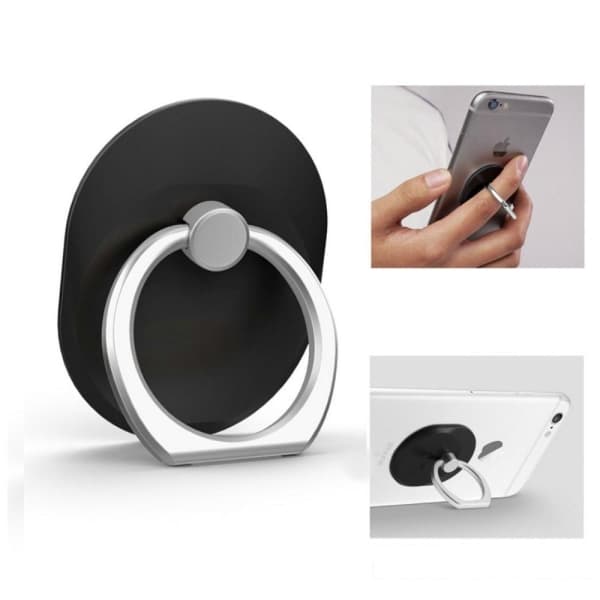 Ringfäste Universal Finger Ring Grip Mobilhållare Svart