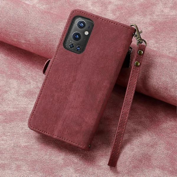 OnePlus 9 Pro Flip Plånbok Läderfodral Affärsstil Stötsäkert Skydd Röd Red