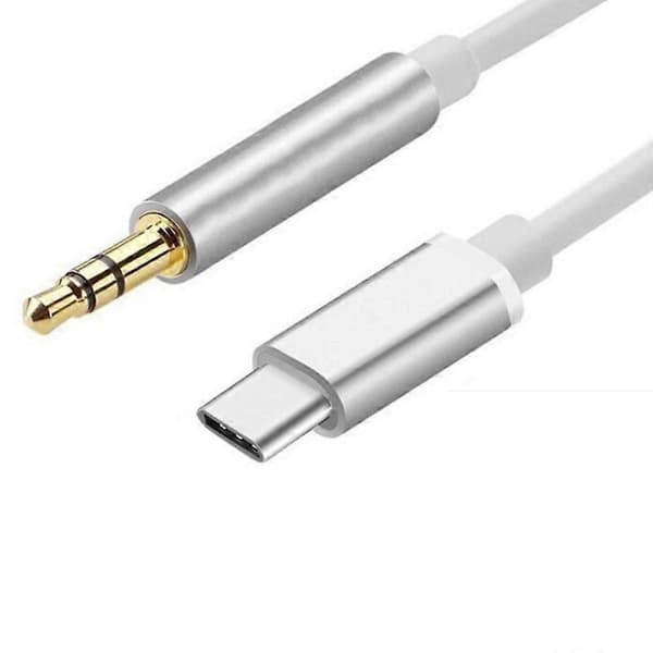 1M USB-C til AUX 3.5mm Kabel Adapter Bil Sølv