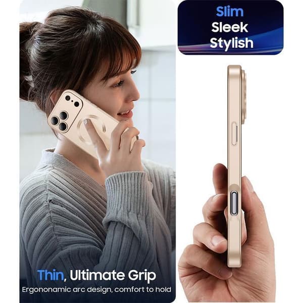 Mobilskal - EFConnection - iPhone 17 Pro - Slim silikon med gyllene magnetisk cirkel guld