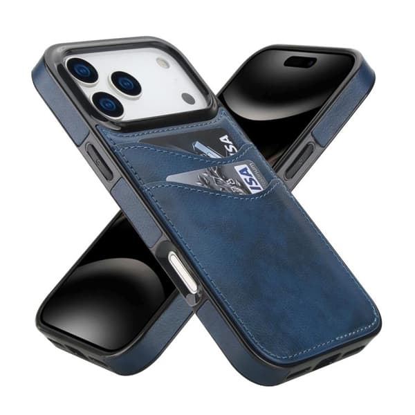 iPhone 17 Pro Max -kuori - Litsi-nahka korttipaikalla, sininen Blå