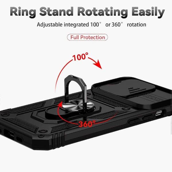 Skydbart kameracover med stativ til iPhone 12 Pro Max, med magnetisk stativ (sort).
