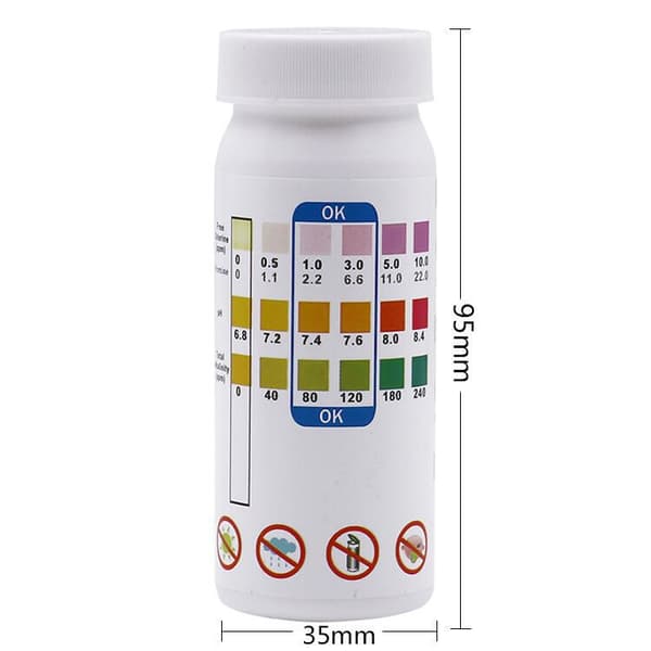 6-i-1 Teststickor för Pool och Spa, Vattentestare 50-pack - pH, Klor, Alkalinitet, Cyanursyra, Hårdhet