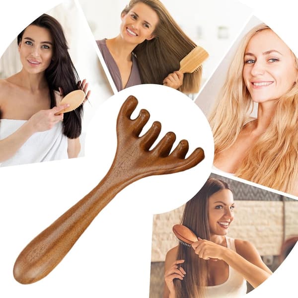 Massagekam, grov sandeltræskam, hovedmassageterapi, blodcirkulation, stressreduktion, 2 stk.