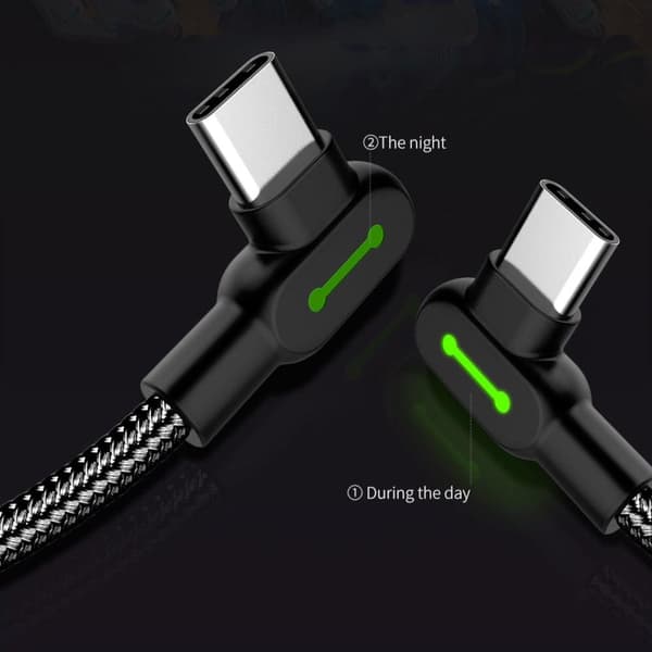 Mcdodo CA-5281 Vinklet USB C til vinklet USB A kabel til synkronisering og hurtig opladning, med LED, sort, 1,2m