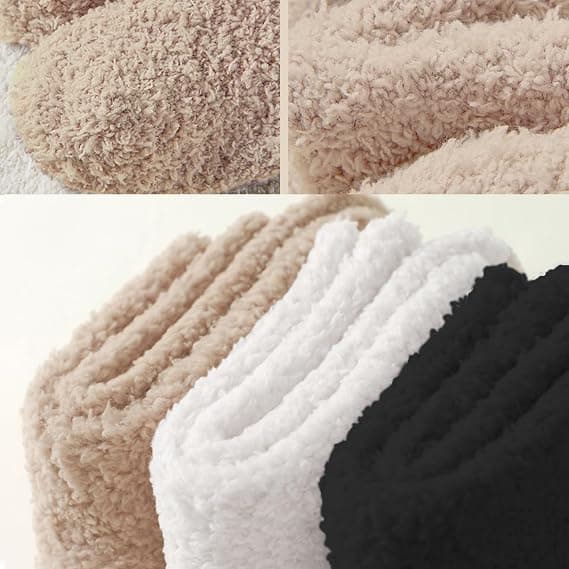 Vinterstrømper til kvinder, 5 par koralfleece gulvstrømper, tykke, fluffy, fnugfri, one size