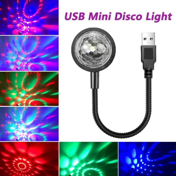 Mini USB LED Discolys til bil natlys sort