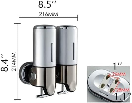 2-delt vægmonteret manuel sæbedispenser til badeværelse, 1000 ml, gunmetalgrå.