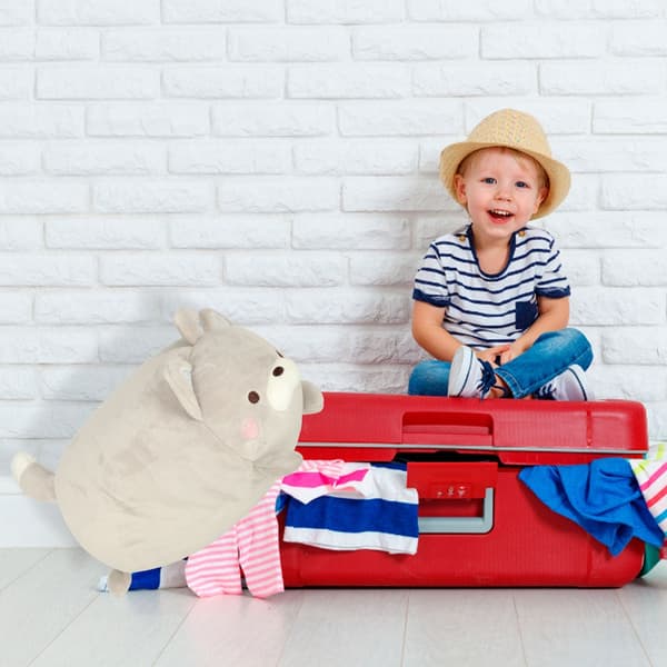 2-in-1 matkatyyny lasten niskatyyny + pehmolelukissa harmaa? 3+