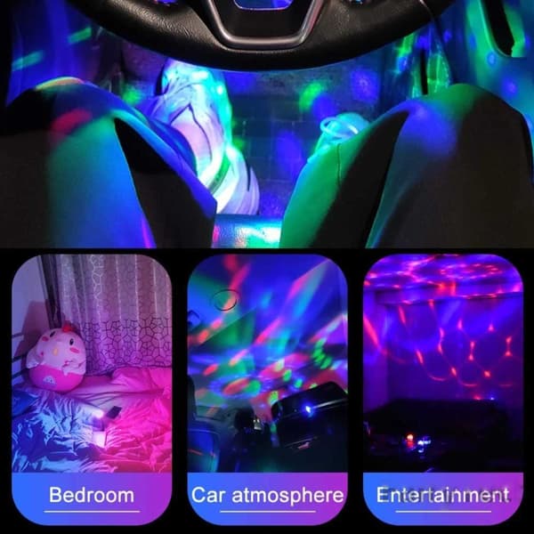 Mini USB LED Discolys til bil natlys sort