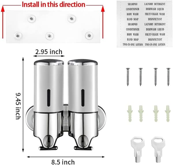 2-delt veggmontert manuell såpedispenser for bad, 1000 ml, gunmetalgrå.