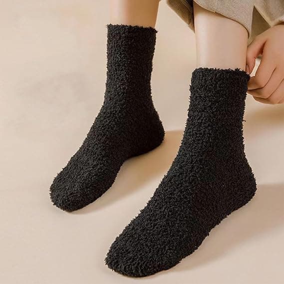 Vinterstrømper til kvinder, 5 par koralfleece gulvstrømper, tykke, fluffy, fnugfri, one size