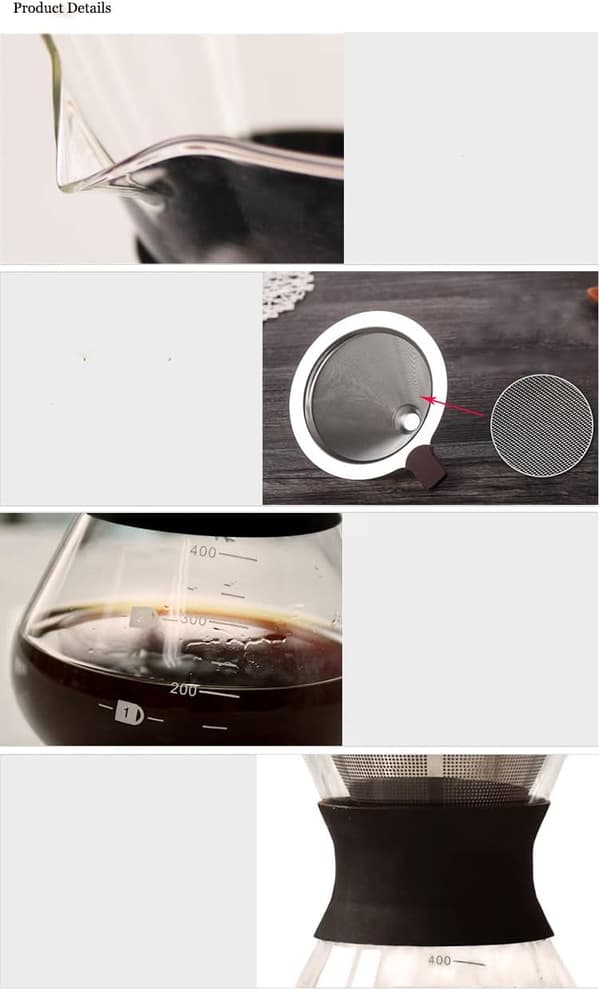 Manuel filterkaffemaskine med filter i rustfrit stål, 400 ml