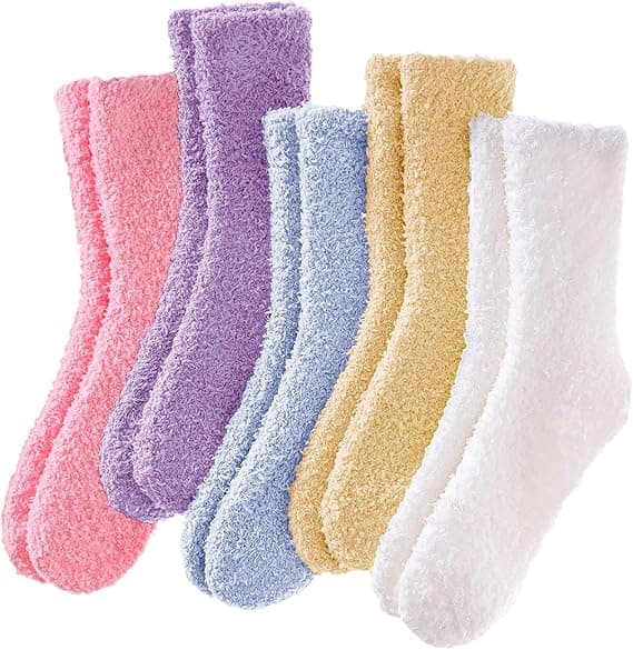 Vinterstrømper til kvinder, 5 par koralfleece gulvstrømper, tykke, fluffy, fnugfri, one size