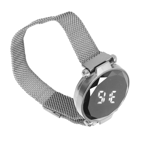 LED-ur til kvinder, stor skærm, holdbar legering, mode, digitalt LED-ur, sølv
