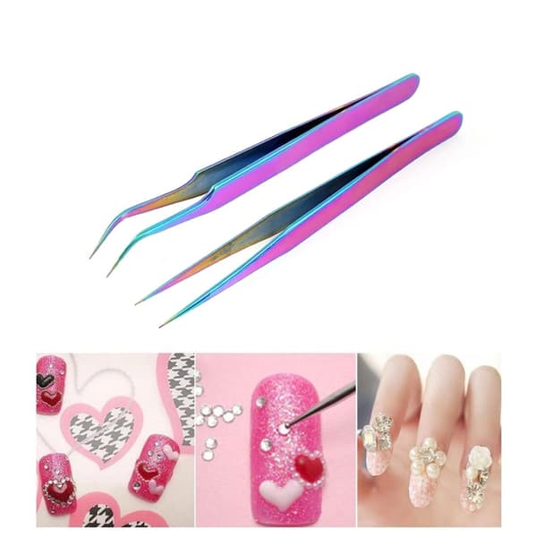 2-pakning - Pinsetter for øyenvippeextensions - Pinsettsett multicolor