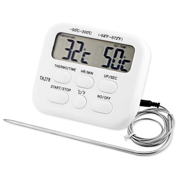 Kjøtttermometer, magnetisk bakside og stativ for problemfri overvåking, -50 °C til 300 °C område, 99 timer 59 minutter 59 sekunder timer, for