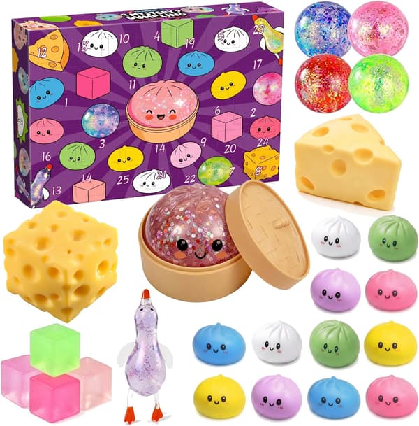 Sensorisk legetøj 25-pak Dumpling Squishy sæt, bløde stressbolde klemmelegetøj, Fidget stressaflastningssæt bolde glitter is opbevaringsdamper gave